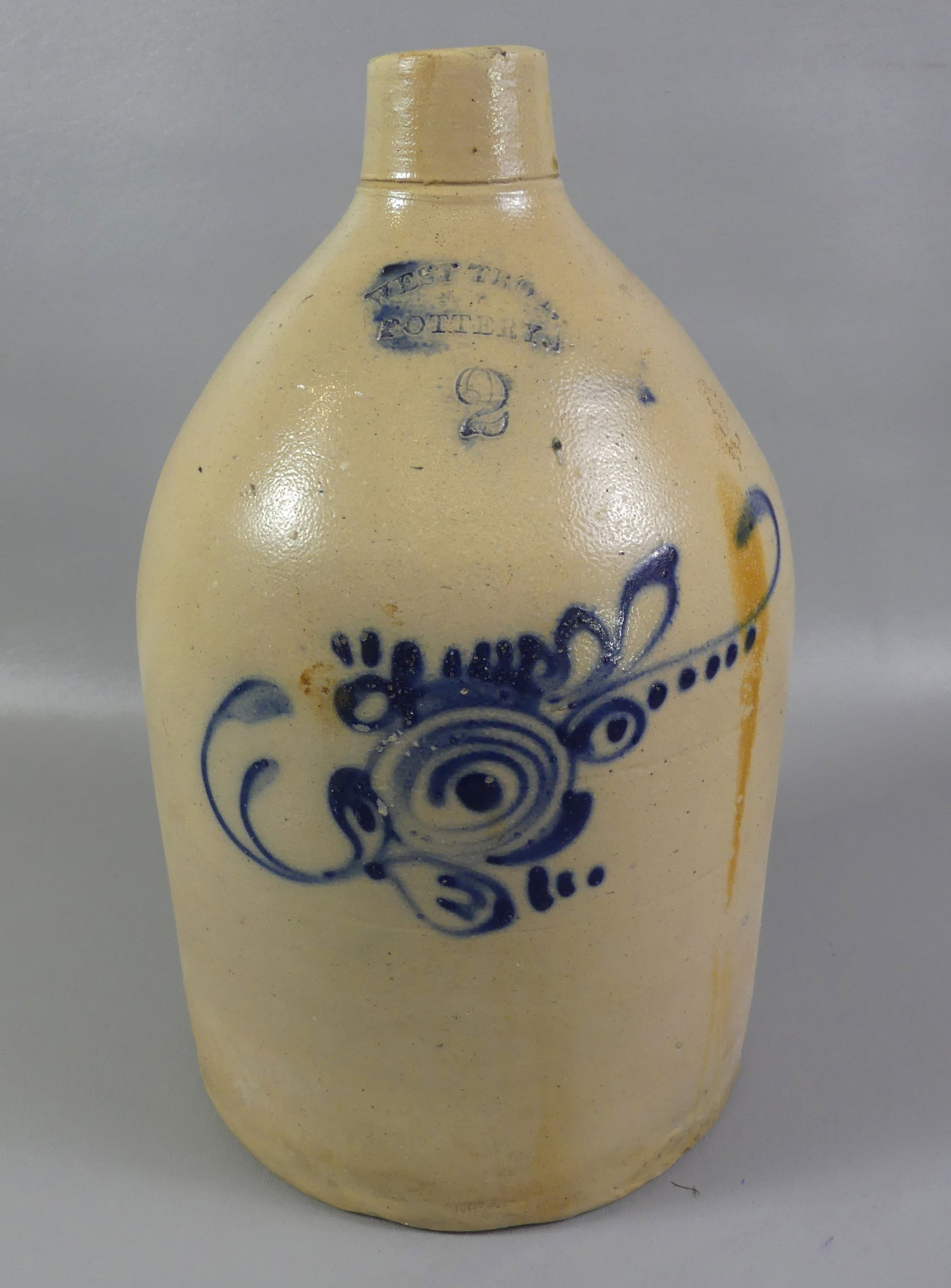 WEST TROY NY POTTERY JUG - COBALT FLOWER (1 of 3)