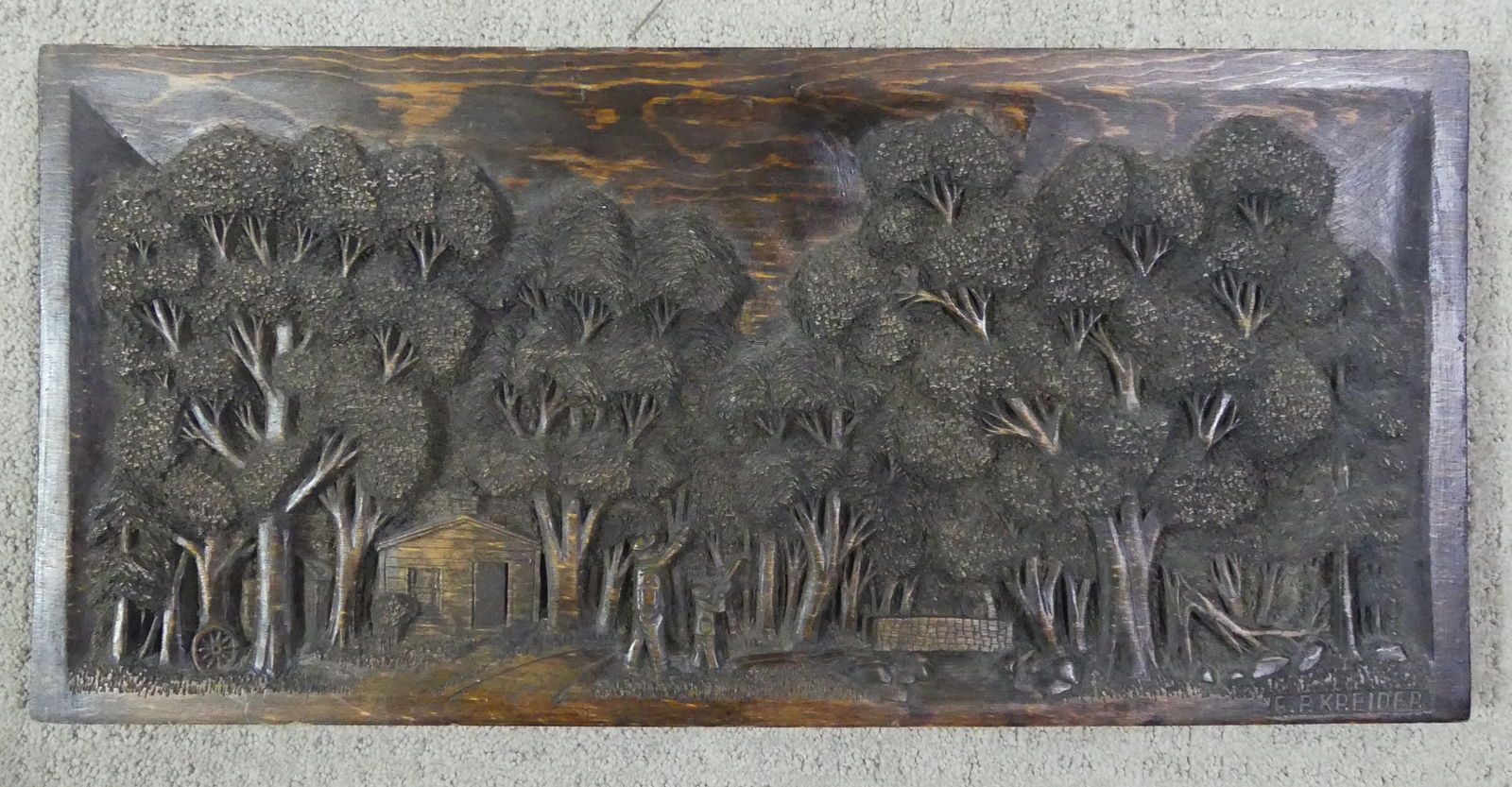 R.P. KREIDER FOLK ART WOOD PLAQUE - HUNTERS (1 of 3)
