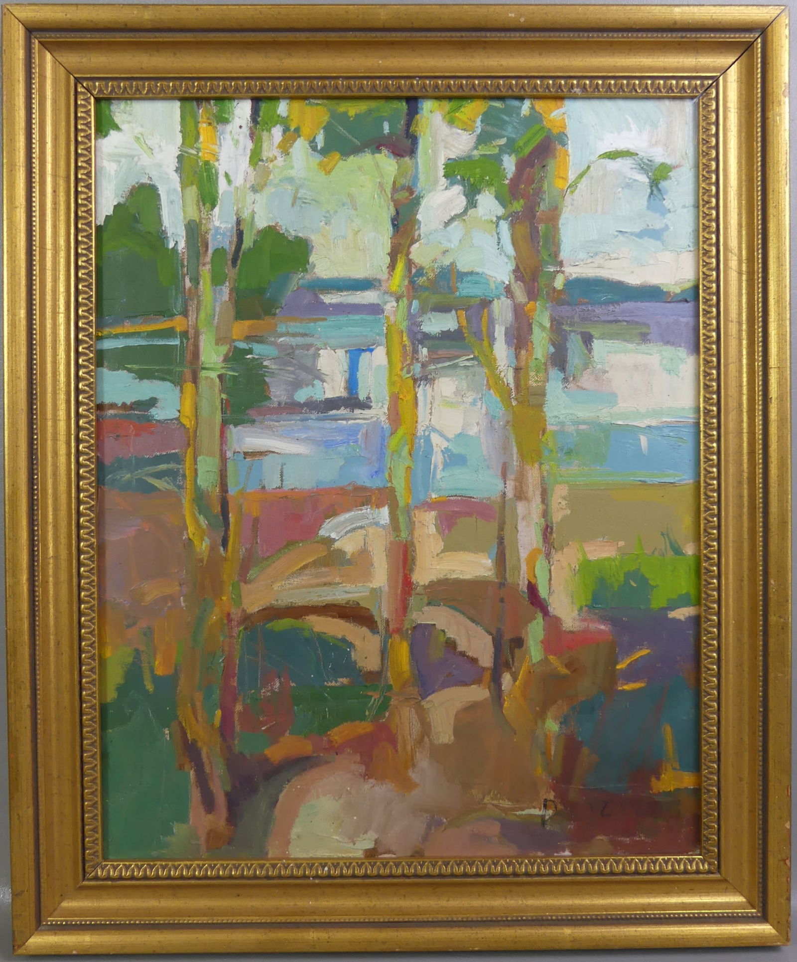 DAVID LAZARUS NANTUCKET PAINTING: Impressionistic Nantucket landscape oil painting signed D. Lazarus. 20 x 16 in, framed 24 x 20 in. (American/British artist David Lazarus b. 1952 known for Nantucket scenes)