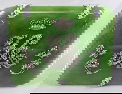 FABERGE CZAR NICHOLAS II JADE & 14K CASE W/DIAMONDS