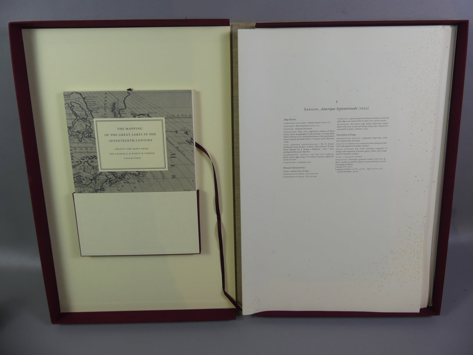 22 GREAT LAKES MAP BOOK: Large folio hardcover book: The Mapping of the Great Lakes in the Seventeenth Century--including 22 maps from the Parker Collection, published 1989 by the JC Brown Library in Providence RI. 22.5 x 14.