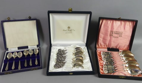 3 CASED SETS STERLING SPOONS