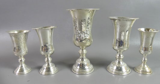 5 JUDAIC SILVER GOBLETS