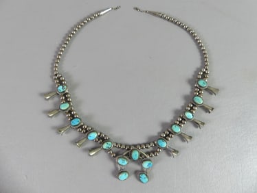 SILVER NAVAJO SQUASH BLOSSOM NECKLACE