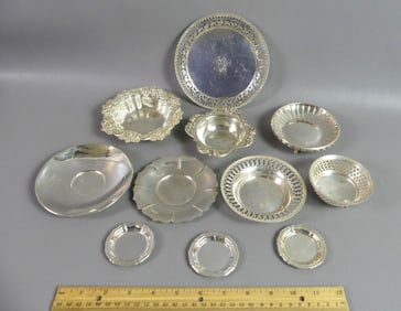 11 STERLING BOWLS & TRAYS