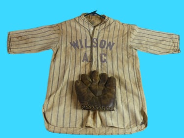 OLD BASEBALL JERSEY & GLOVE