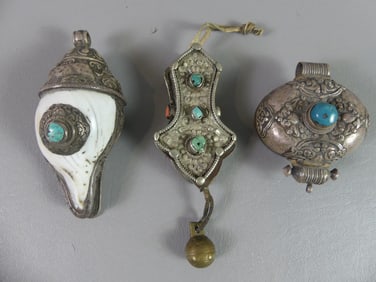3 TIBETAN SILVER AMULETS