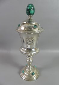 LARGE SILVER CHALICE CUP W/MALACHITE GEMS