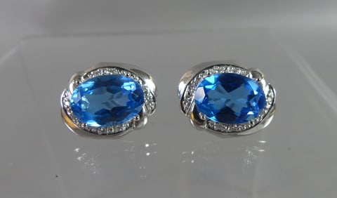 PAIR 14K BLUE TOPAZ EARRINGS
