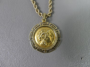 14K GOLD NECKLACE & GREEK PENDANT