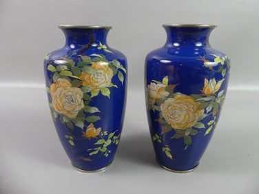 PAIR JAPANESE MEIJI CLOISONNE VASES