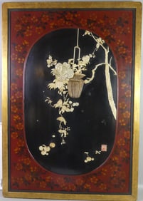 JAPANESE INLAID WOOD PLAQUE