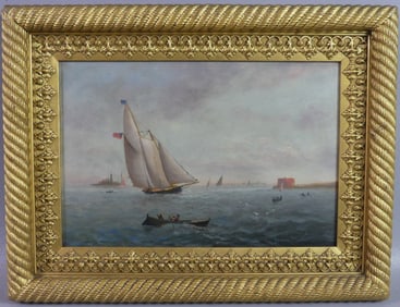 ANTIQUE NEW YORK HARBOR PAINTING - POSSIBLY J.E. BUTTERSWORTH