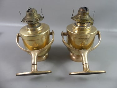 PAIR BRASS SHIP GIMBAL LAMPS