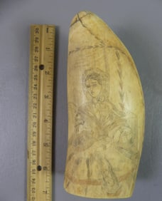 SCRIMSHAW WHALE TOOTH - VICTORIAN LADIES