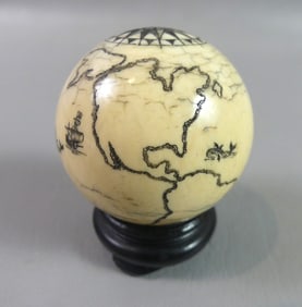 SCRIMSHAW MINI GLOBE - SHIPS & WHALES
