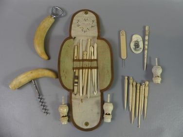 LOT OF 23 ASSORTED WHALE BONE ITEMS