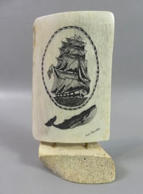 WHALE BONE PLAQUE SIGNED THOMAS