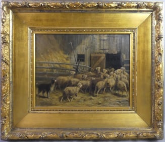J.A.S. MONKS PAINTING - DOG HERDING SHEEP