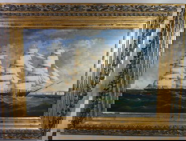 LARGE VINTAGE SHIP PAINTING