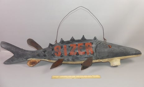 CARVED WOOD FISH SIGN - SIZER