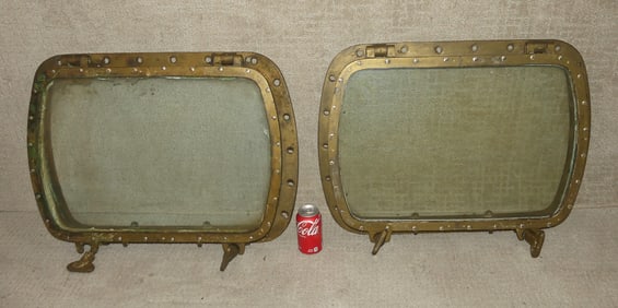 PAIR LARGE BRONZE PORTHOLES