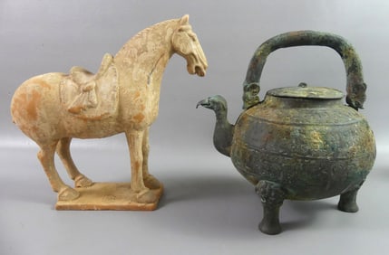 ANCIENT CHINESE POT & TANG HORSE