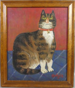 FOLK ART PAINTING OF CAT - GLADYS B.