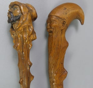 2 CARVED WOOD FIGURAL CANES
