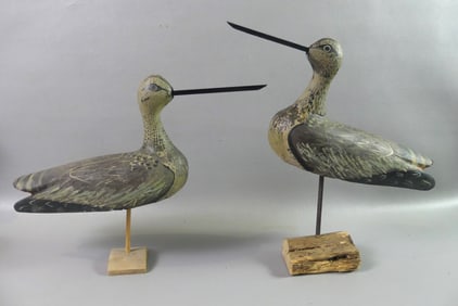 PAIR CURLEW SHORE BIRD CARVINGS