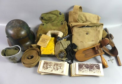 WWI GERMAN HELMET & US FIELD GEAR