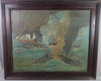 CIVIL WAR NAVAL BATTLE PAINTING