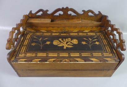 INLAID FOLK ART SEWING BOX