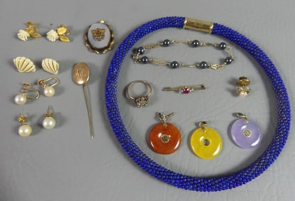 14k GOLD JEWELRY & LAPIS NECKLACE