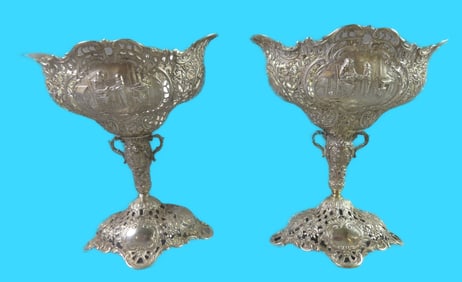 PAIR FANCY GERMAN 800 SILVER VASES