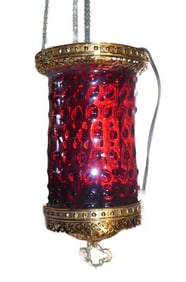 VICTORIAN RUBY ART GLASS HANGING LAMP