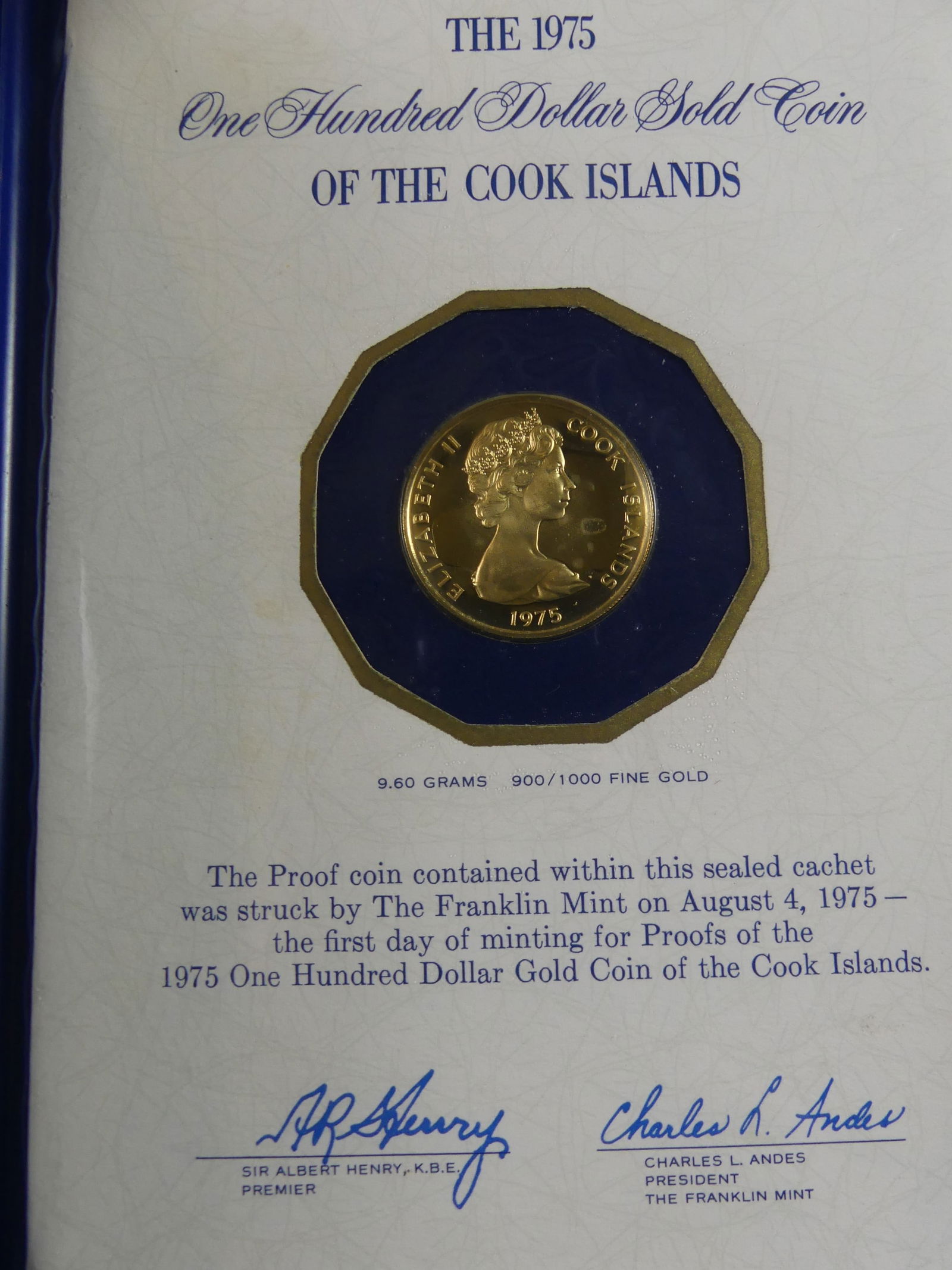 COOK ISLANDS GOLD $100 COIN (1 of 1)