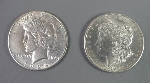 2 US SILVER DOLLARS - 1892S & 1928
