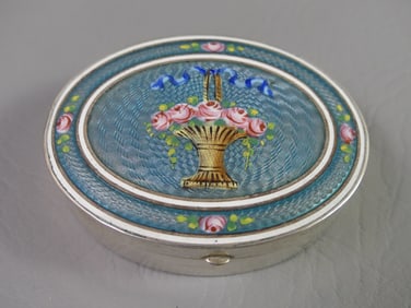 ENAMELED SILVER COMPACT - ROSE BASKET