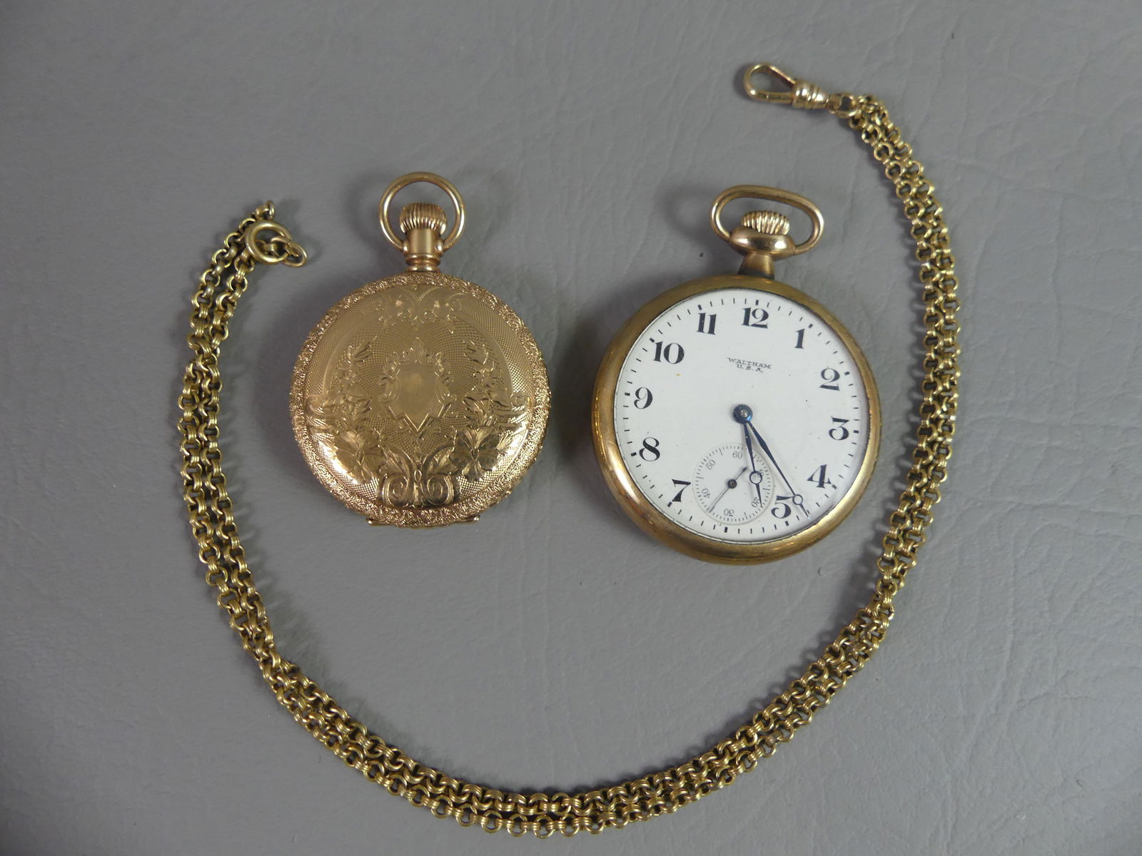 2 POCKET WATCHES & FOB CHAIN (1 of 6)