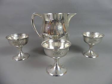 POOLE STERLING JUG & 3 CUPS