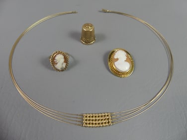 LOT OF GOLD JEWELRY & THIMBLE