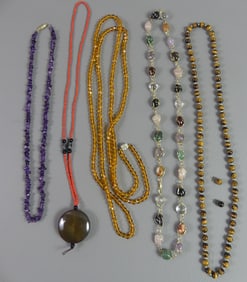5 ASSORTED GEM NECKLACES
