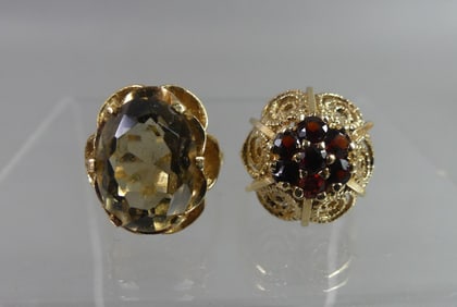 TWO 14K GOLD GEMSTONE RINGS