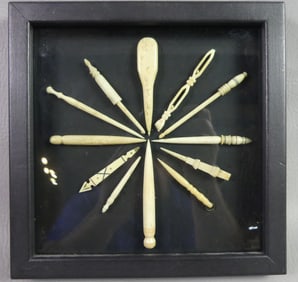FRAMED SAILOR MADE WHALEBONE ITEMS