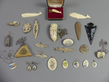 LOT MOSTLY SCRIMSHAW JEWELRY