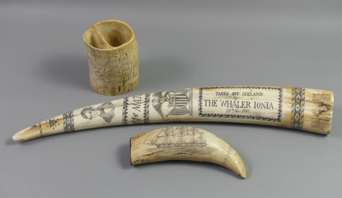 3 SCRIMSHAW RESIN PIECES
