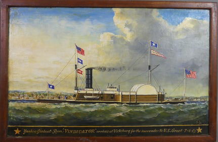 CIVIL WAR PAINTING OF YANKEE GUNBOAT