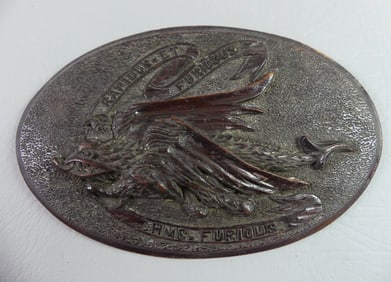 CARVED WOOD PLAQUE - HMS FURIOUS
