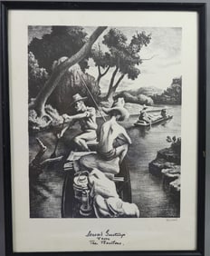 THOMAS BENTON LITHOGRAPH - FISHING SCENE
